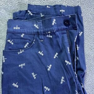 Y NXD Navy Blue Dragonfly Print Crop Pants Women's Size 8 Cotton‎ Blend